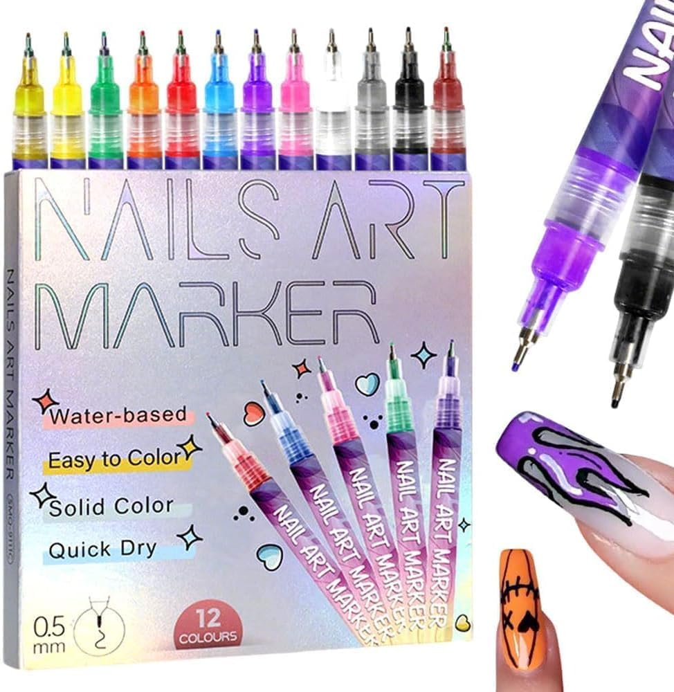 12 Colors Nail Art Pens Set, Nail Doodle Pens for Home Salon, Nail Art Markers Polish Pen, Nails Art Design, Manicure Nail DIY Decoration