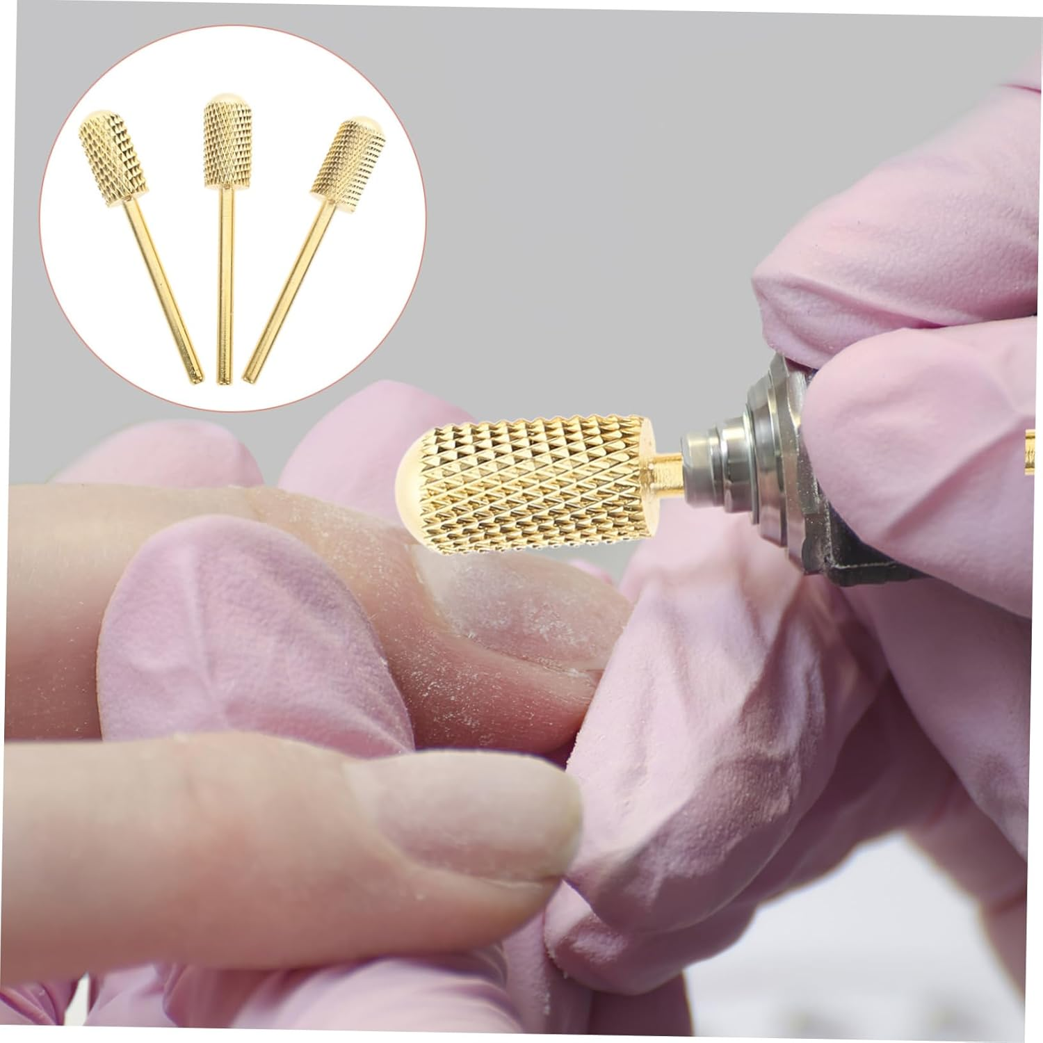 LOORGVEL 3Pcs Gold Tungsten Carbide Nail Drill Bits Set Professional Polishing Tools for Manicure Pedicure Suitable for Acrylic Gel Nails for Home Salon Use image number 6