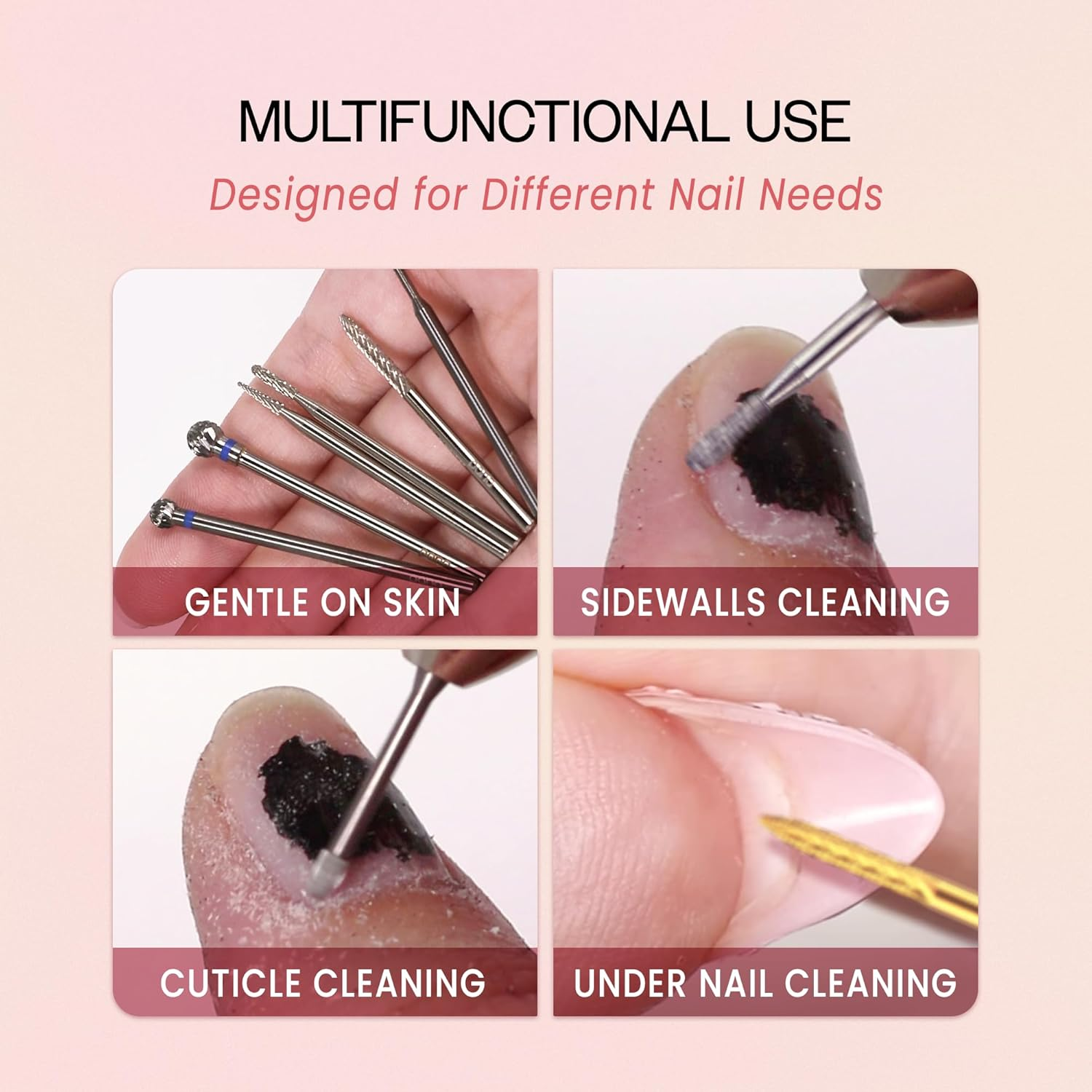 0.2Cm Cuticle Clean Safety Nail Carbide Bit - Silver Colour (Grit: Medium - M) for Electric . Drill Machine image number 5