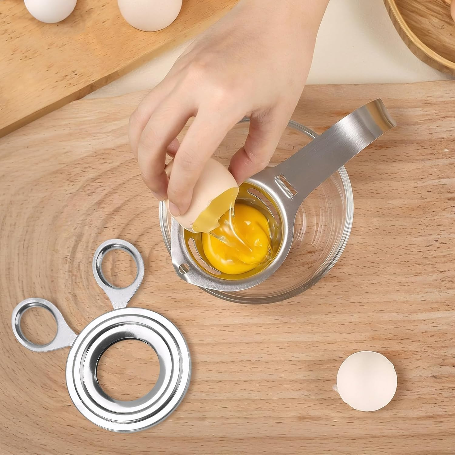 Stainless Steel Egg Cutter, Egg Separator, Egg Opener, Shell Remover and Top Opener for Soft or Hard Boiled Eggs, Yolk & Egg White Filter, Kitchen Gadget Tool for Raw and Boiled Eggs