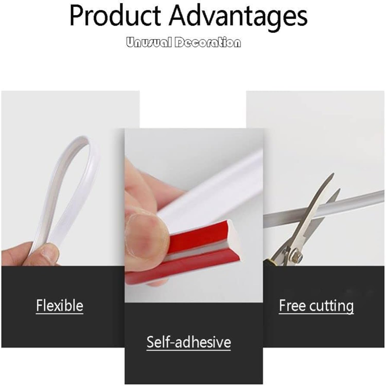 MEZOKUCEL Flexible Trim Caulk Strip，Pvc Quadrant Trim,Skirting Board,Moulding Trim,Plastic Wall Corner Decoration Edging Strip Self Adhesive,Laminate Beading Anti-Mold Skirting Board (3M,12 * 9Mm) - 3M,12*9Mm image number 2