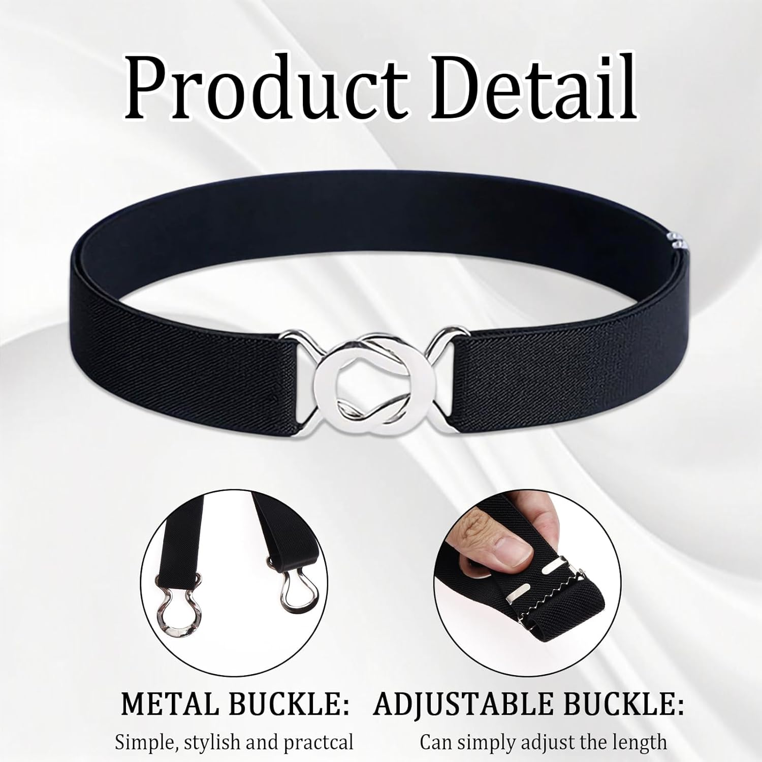 Ladies Elasticated Belt for Women, Black Stretch Belts for Women Jeans, Adjustable Stretch Elastic Waist Belt Women, No Show Stretch Thin Belt for Dress Jeans, Skinny Waist Belt Simple Style,