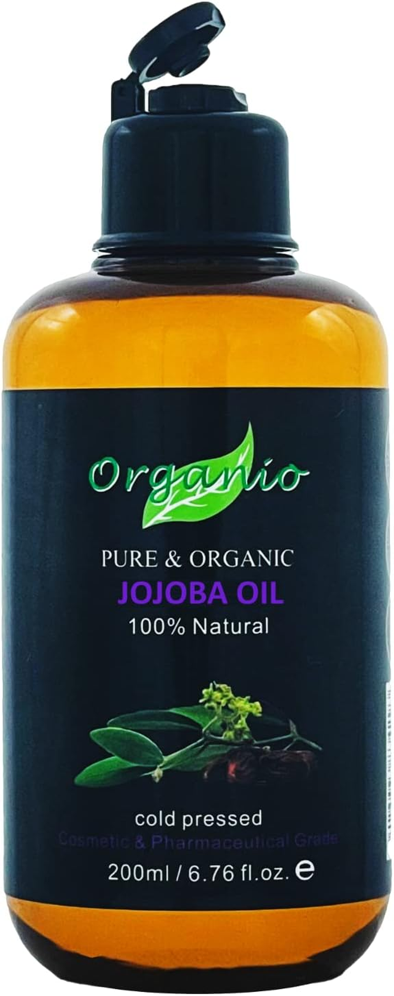 Organio JOJOBA OIL 100% PURE ORGANIC COLD PRESSED VIRGIN OIL SKINCARE 100ML 200ML 300ML (With Pump Included, 200Ml), Golden, 200 Ml (Pack of 1) image number 1