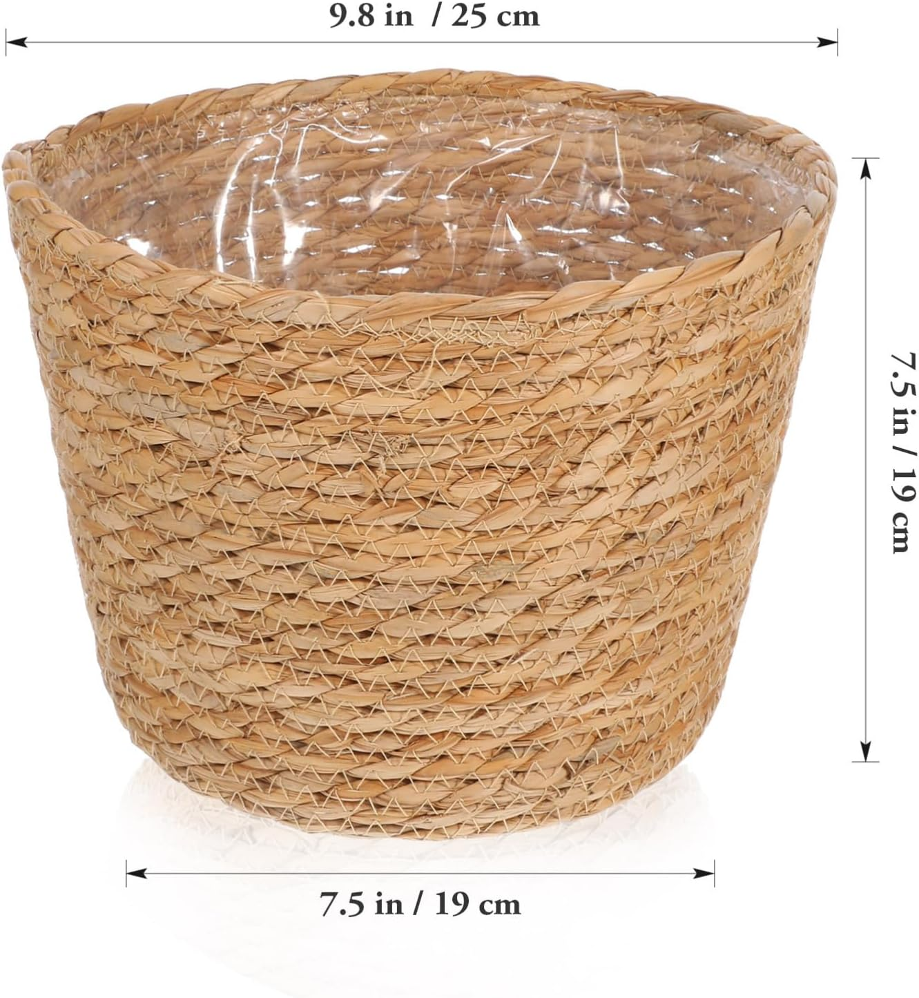 UKCOCO Woven Plant Basket with Liner : Straw Planter Basket Flower Pot for Indoor Outdoor, 9.82X7.47X7.47In image number 5