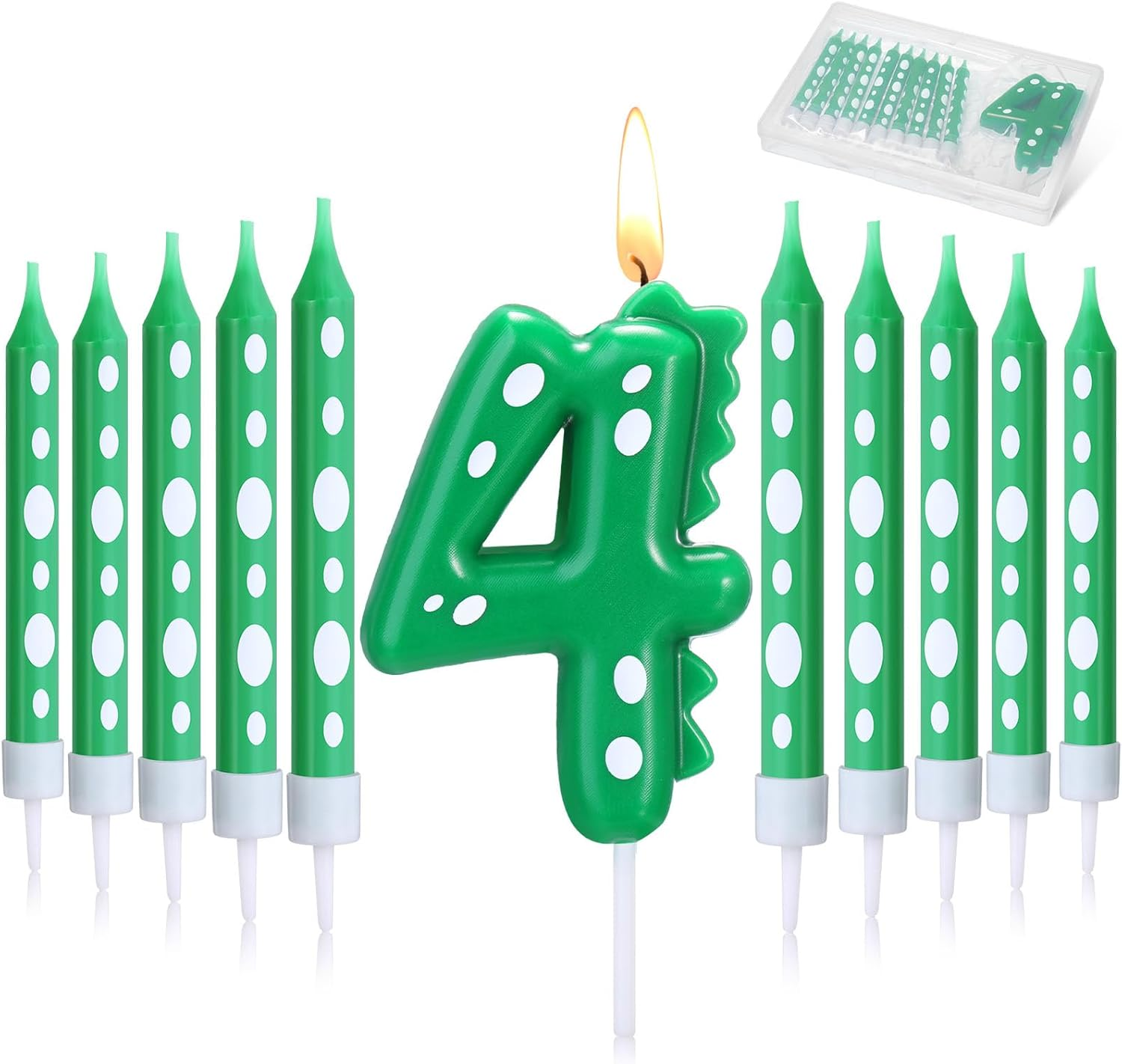 11 Pcs Green Number 4 Dinosaur Birthday Candles Set for Boy Birthday Cake Supplies Decoration Dinosaur Party Dino Theme Birthday Number Candle Cake Topper Decorations image number 1