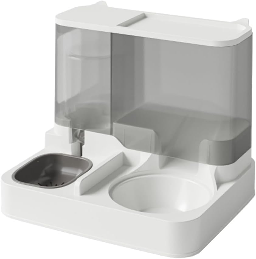 AIMALL 12X10X9.84 Inch Automatic Cat Feeder and Water Dispenser, 2.8L Food Storage, 1L Water Tank, Ceramic and Stainless Steel Bowls for Cats and Dogs