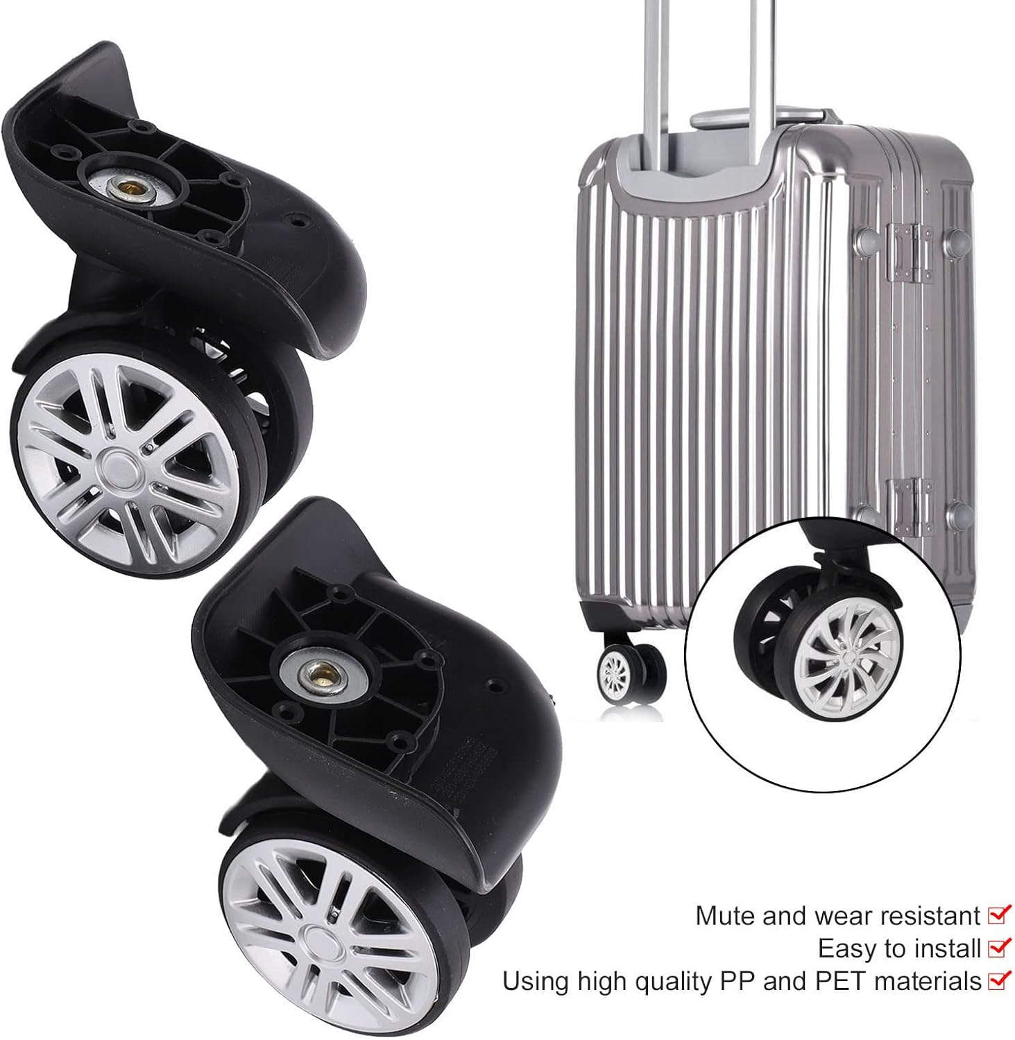KOSDFOGE Suitcase Caster, 1 Pair Luggage Replacement Wheels Quiet Suitcase Luggage Caster Wheels Repair Parts image number 2