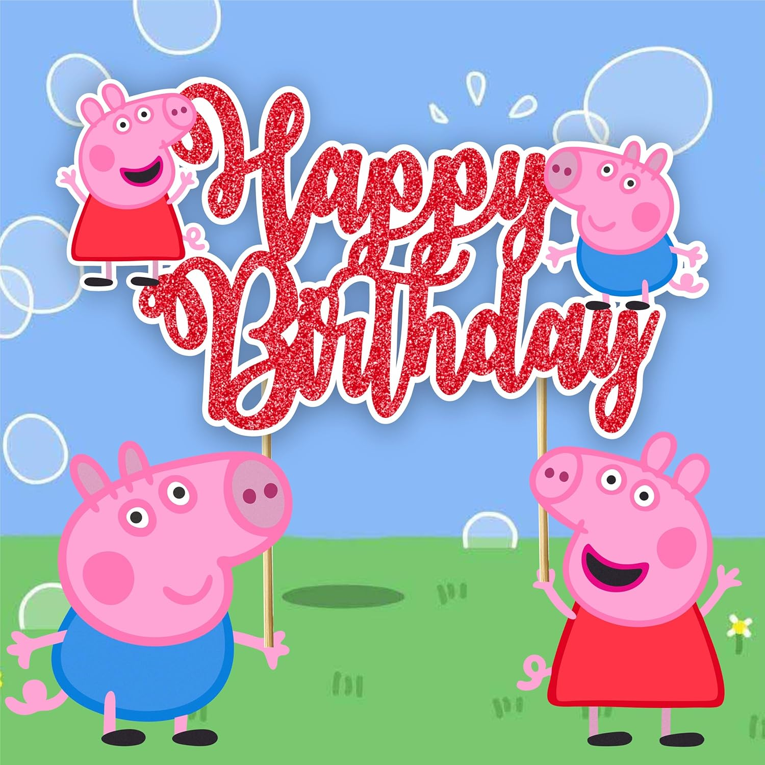 Pepa Pig Happy Birthday Cake Topper &ndash; Cute and Fun Dessert Decoration for Kids' Parties, Perfect for Adding a Playful Touch to Your Child&rsquo;S Birthday Celebration and Cake Design - Barbe Happy Birthday Cake Topper image number 2