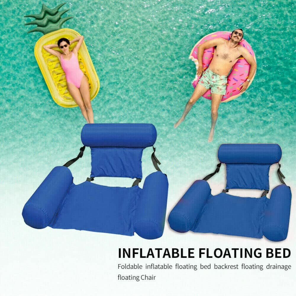 2X Water Hammock Inflatable Float Pool Lounge Bed Swimming Chair Beach Large Blue image number 2