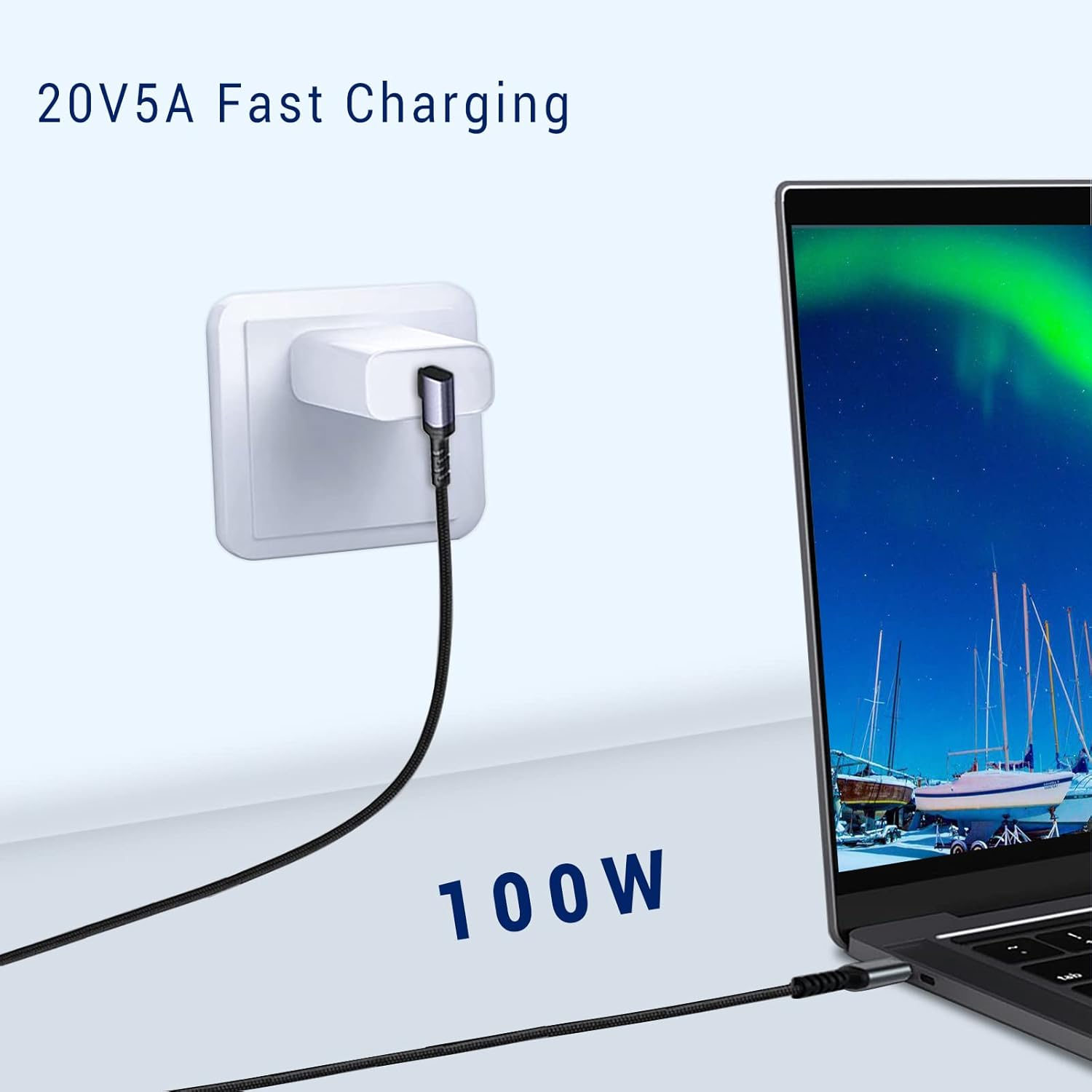 1M USB C to USB C Charging Cable 3.1 Gen 2 [2 Packs], SUMPK 100W USB C Cable 3.1 PD Fast Charging E-Mark Chip Superspeed 10 Gbps 90 Degree 4K Monitor Video Output Data for Google Pixel image number 5