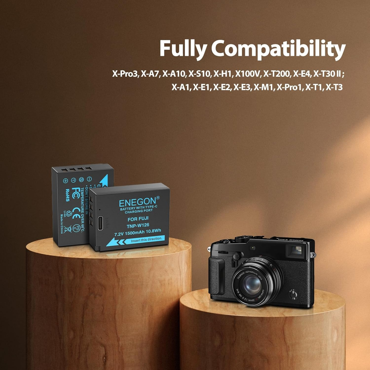 ENEGON NP-W126/W126S USB C Direct Charging Replacement Batteries 1500Mah (2-Pack) with 2 in 1 USB-C Charging Cable for Fujifilm NP-W126 Finepix HS30EXR HS35EXR HS50EXR X-A1/E1/E2/E3/M1/Pro1/T1/T3 image number 4