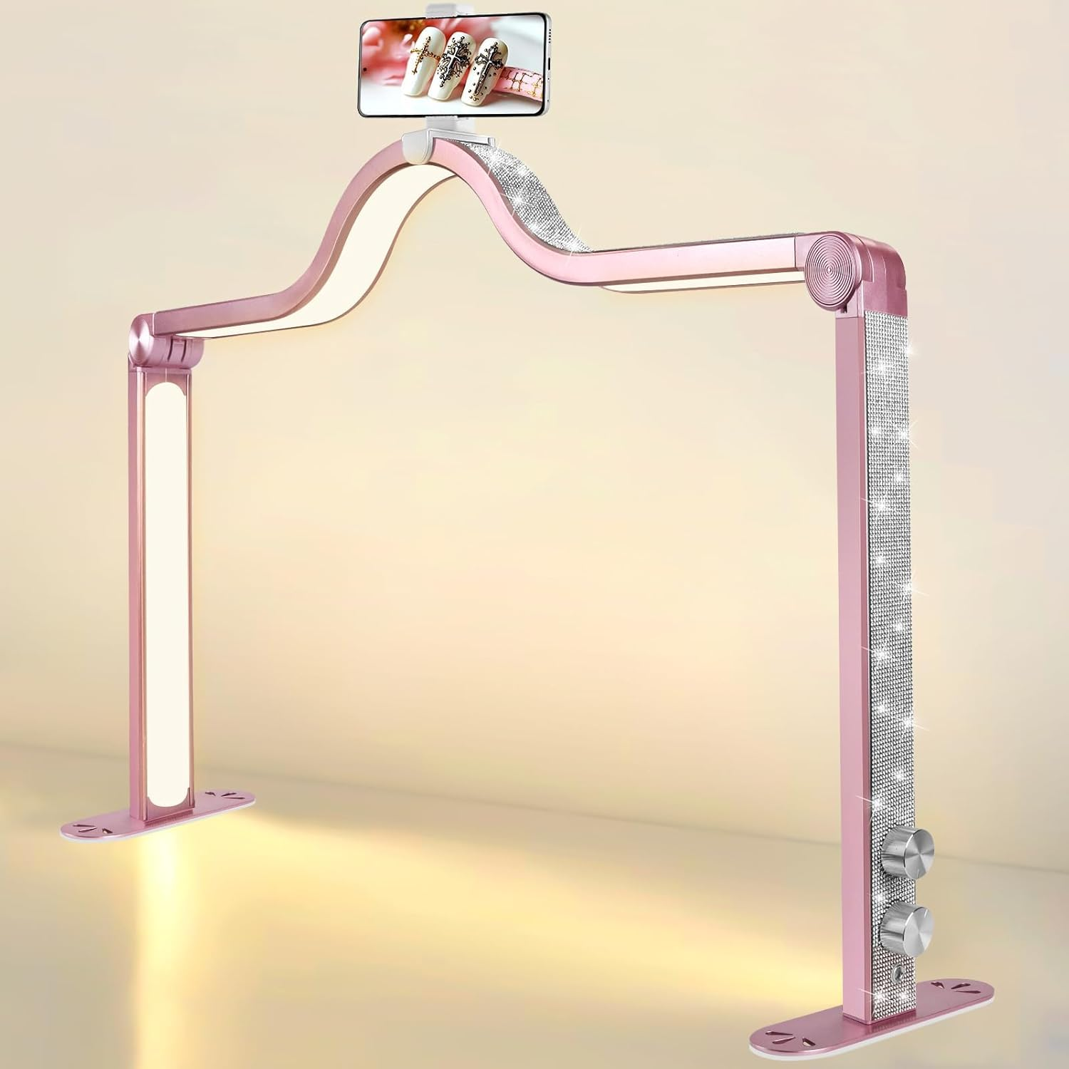 Kalolary Half Moon Light for Nail Desk, Foldable Arch Light Nail Techs Lamp with Phone Holder, 3000-6000K Brightness Adjustable LED Lash Lamp for Beauty Eyelashes Tattoos Rose Gold image number 4