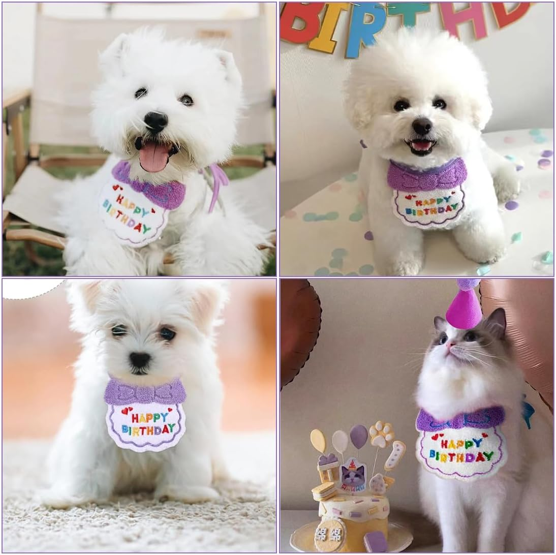 2 Pieces Dog Birthday Hat, Pet Cat Dog Happy Birthday Bib, Cat Birthday Decoration, Dog Birthday Set, Pet Costumes Headpiece Accessories (Purple) image number 2