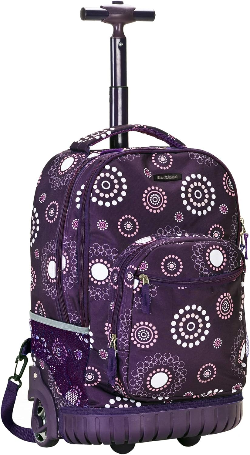 Rockland Single Handle Rolling Backpack, Black Dot, 19-Inch, Single Handle Rolling Backpack