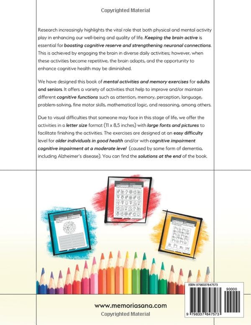 Cognitive Exercises, Activities & Games for Seniors with Dementia & Alzheimer: Memory Activity Book Large Print. Very Easy & Relaxing