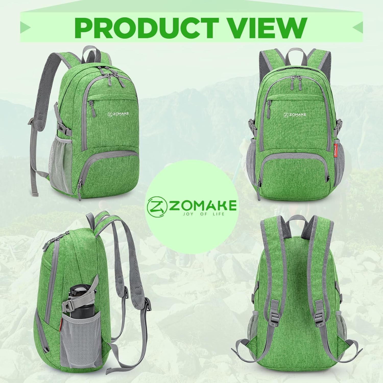 ZOMAKE Foldable Travel Daypack 25L - Lightweight Small Hiking Backpack Tear Resistant for Camping Outdoor Sports image number 2