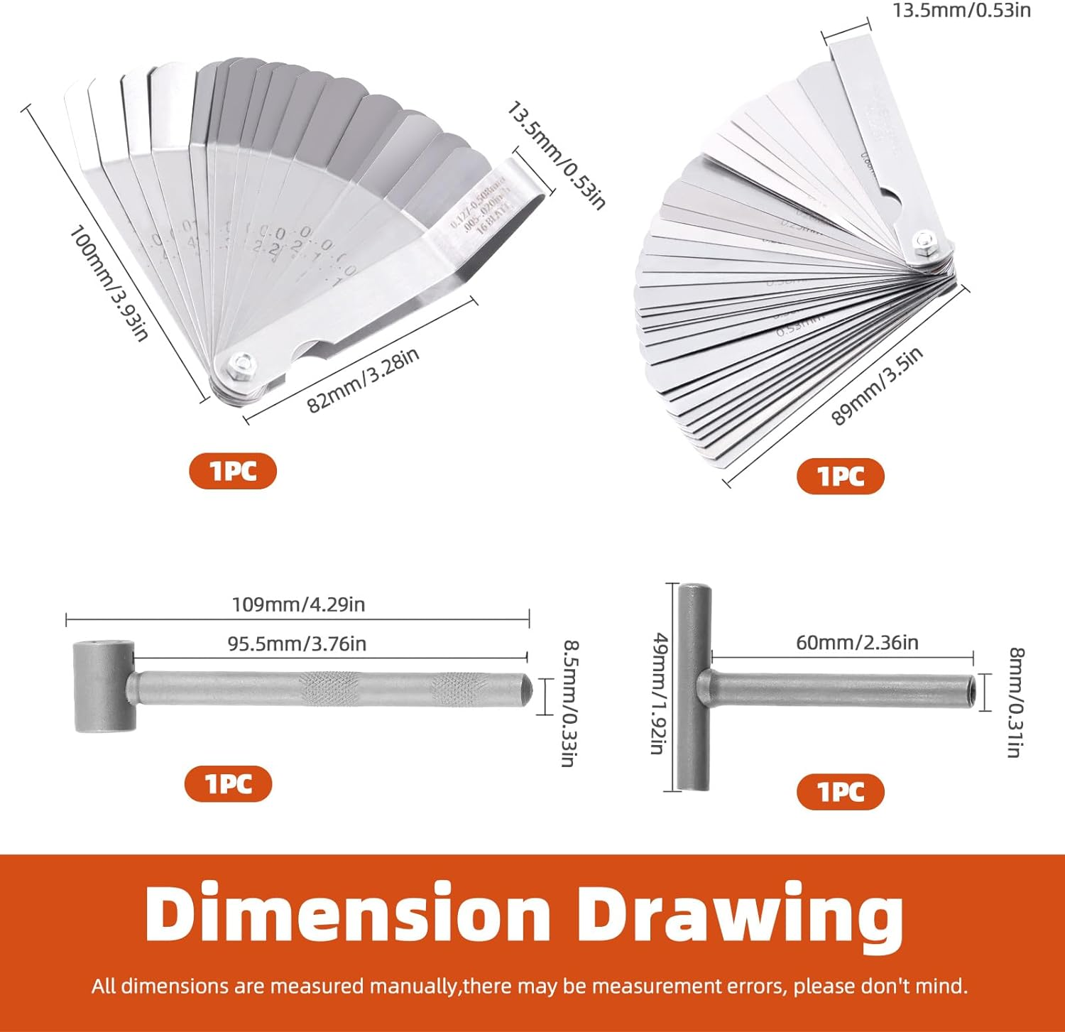 Tanstic 4Pcs Valve Adjusting Tool Kit, Motorcycle Scooter Valve Tool, Engine Valve Screw Repair Wrench, Valve Tappet Adjusting Square Hexagonal Hole Tool with Straight Offset Feeler Gauge Set image number 1