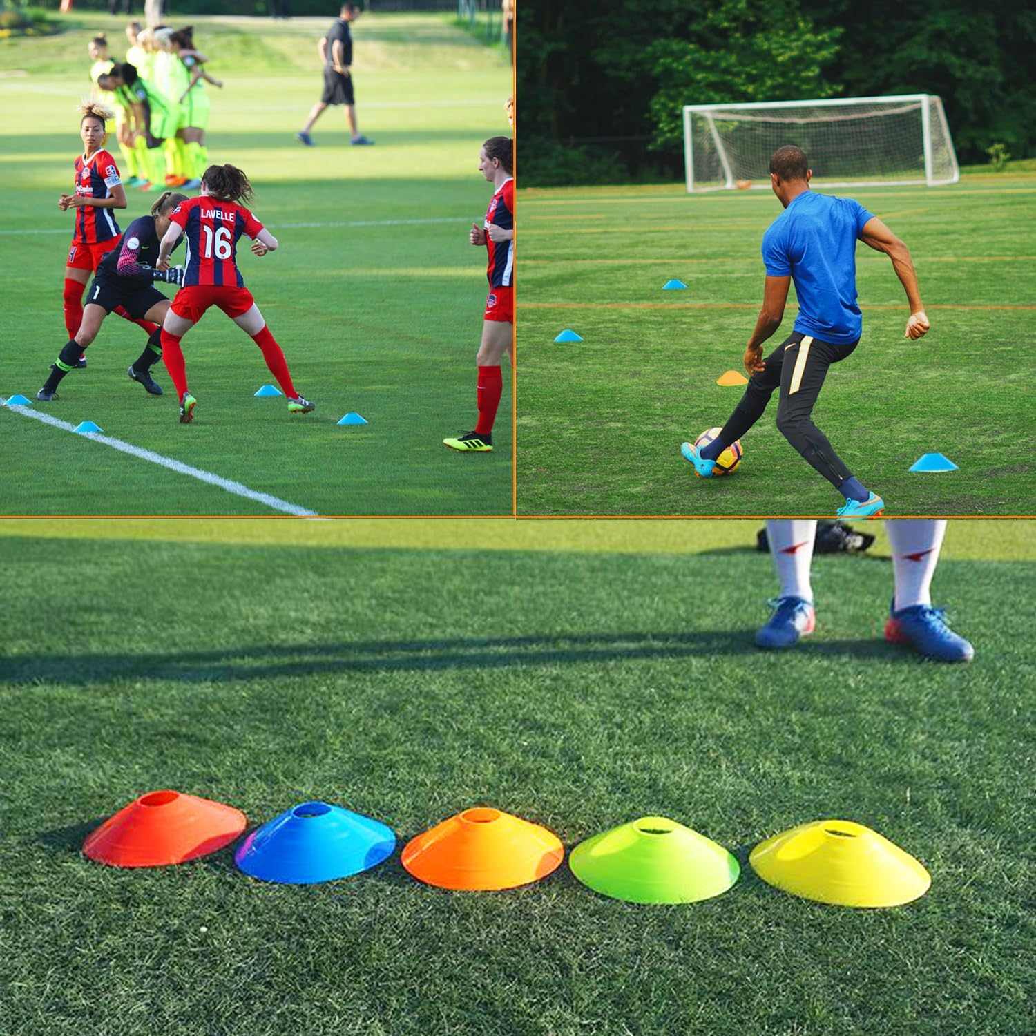 Augctoer 50 Pack 7.5Inch Agile Football Cones with Portable Bags and Strap,Suitable for Football Training,Cones for Sports Training,Basketball Cones, 5 Color image number 5