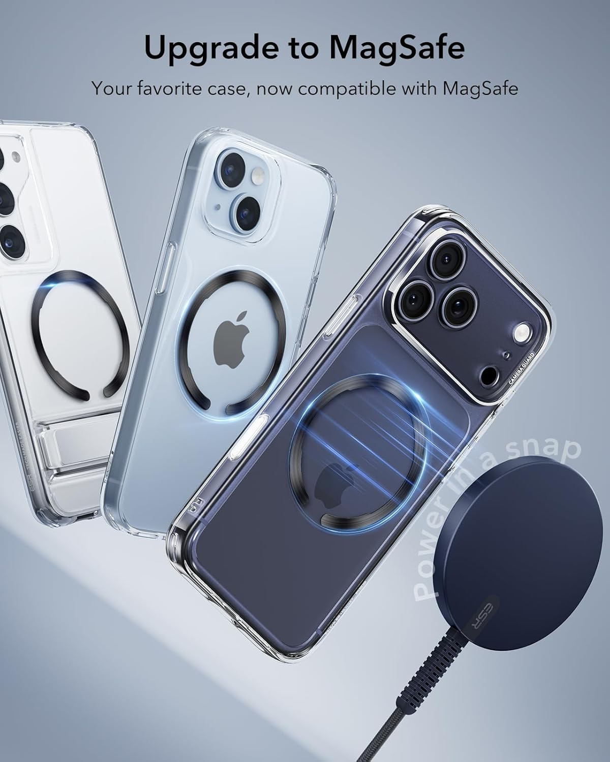 ESR for Magsafe Ring, Ultra-Thin(0.4Mm) for Magsafe Sticker,2 Pack Universal Magnetic Wireless Charger Conversion Kit for Iphone 17/16/16E/15/14/13, Galaxy S24/S23, Mag Safe Accessories,Black & Silver