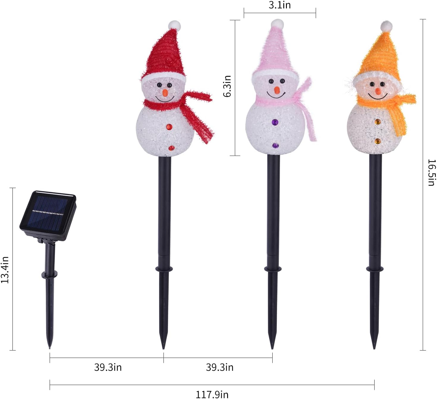 Solar Christmas Pathway Lights Outdoor Decor, Set of 3 Led Snowman Stake Lights, Waterproof Walkway Landscape Light for Winter Yard, Garden, Solar Christmas Decorations image number 2