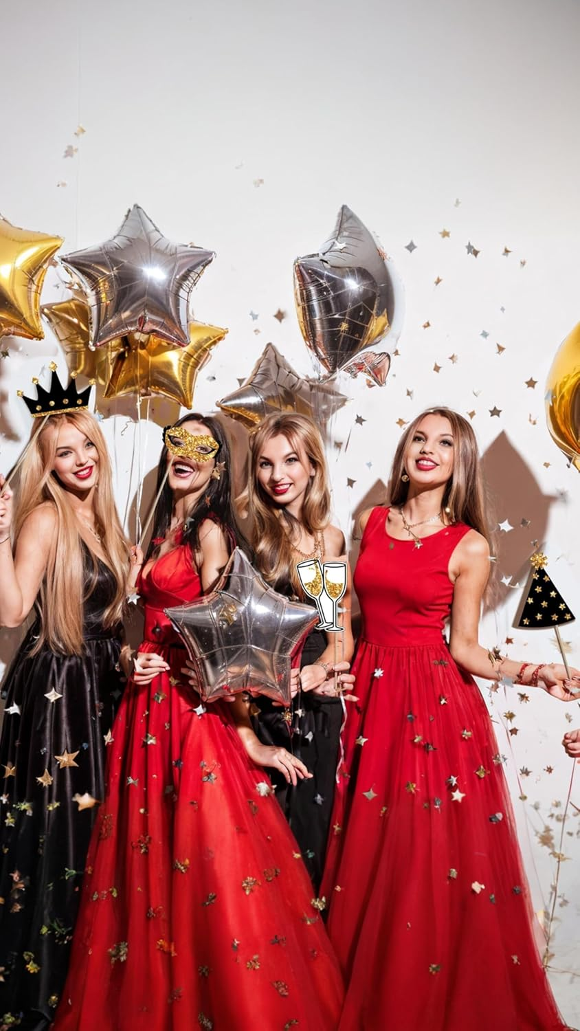 Honwor 24-Piece Golden Party Photo Booth Props - Perfect for Birthdays, Weddings, Graduation, Prom, and New Year Celebrations - Mix of Hats, Lipstick, Ties, and Crowns - Fun Party Supplies image number 6