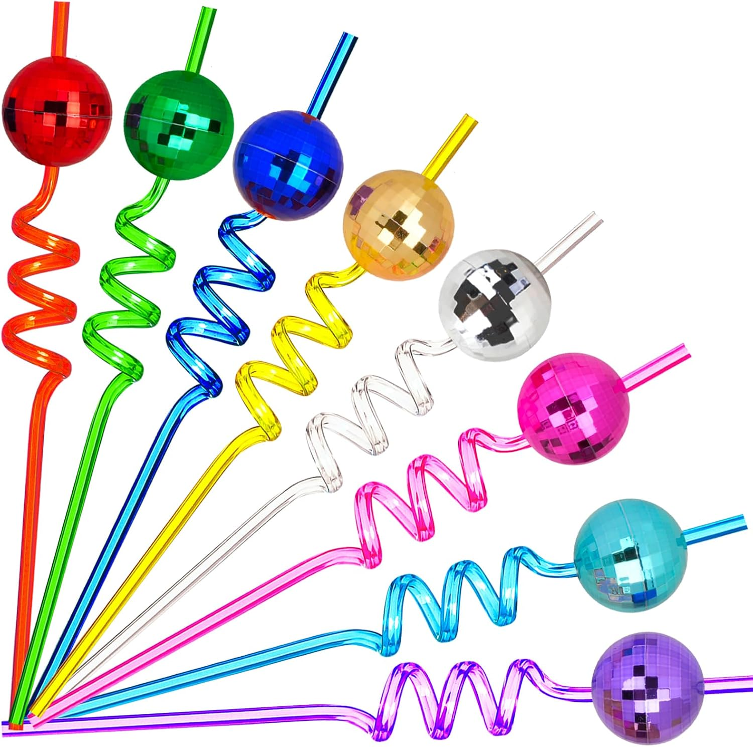 24-Piece Disco Ball Reusable Swirly Straw Set - Vibrant Party Supplies with Groovy Design,70S Disco Ball Straws Perfect for Birthday Bachelorette Decorations and Favors image number 4
