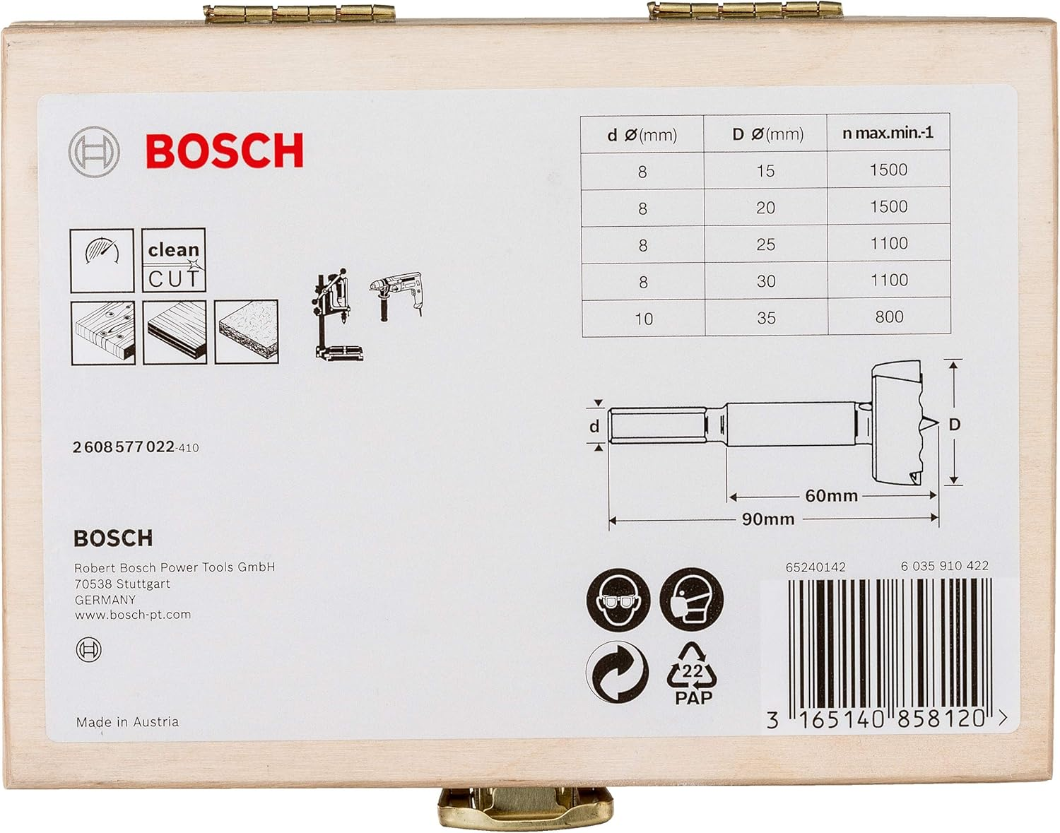 Bosch Professional 5-Piece Forstner Drill Bit Set (For Wood, Diameter 15/20/25/30/35 Mm, Length 90 Mm, Drill Accessories) image number 5