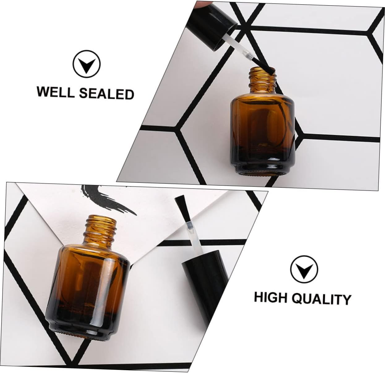 Beavorty 15Pcs Empty Refillable Glass Nail Polish Vials Brush Brown Tea Bottles for Nail Art Glass Bottles for Craft image number 2