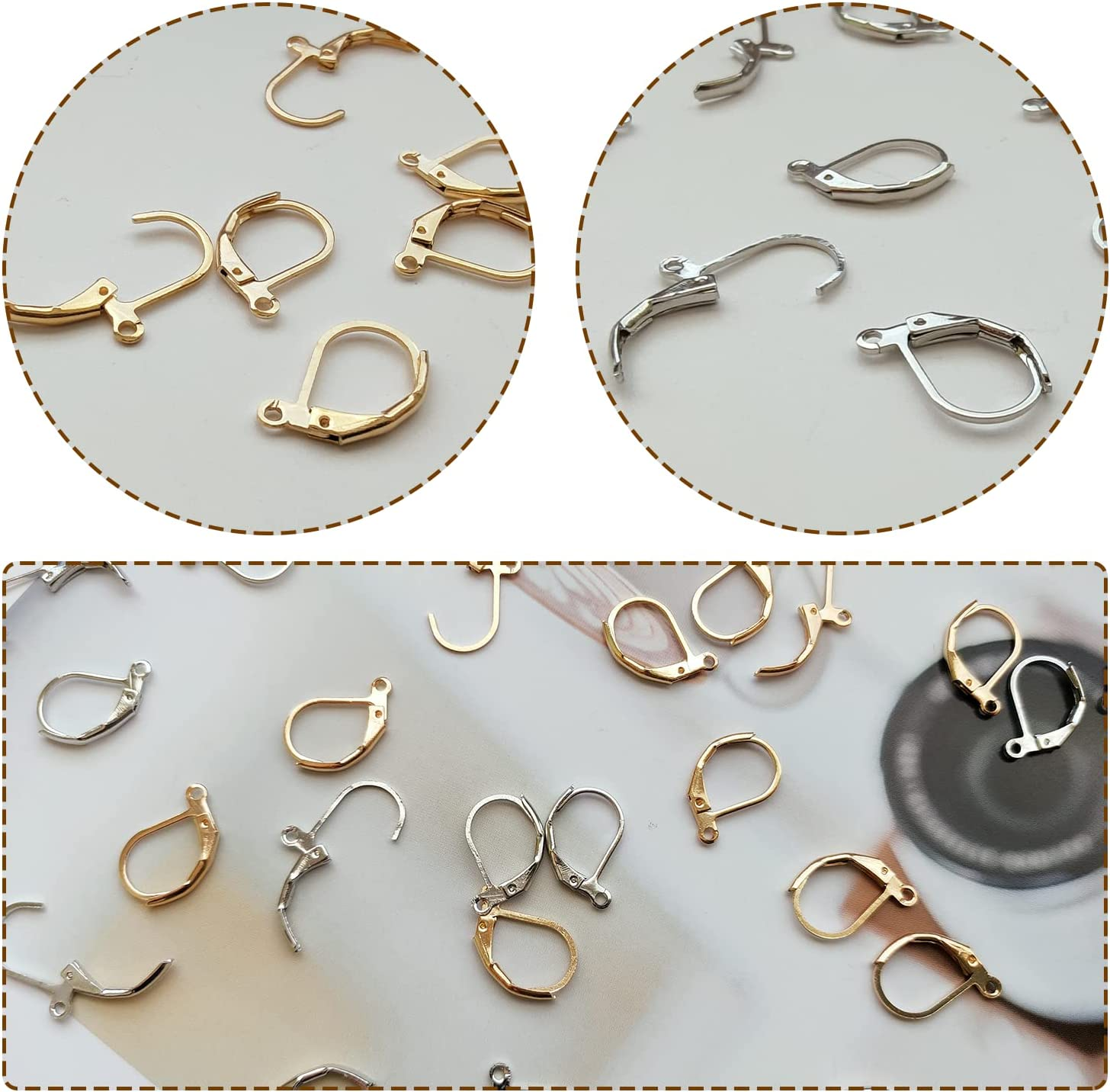 Earring Hooks .Funcyboo 200Pcs Hypoallergenic Earring Hooks, Leverback Earwire French Hook with Open Loop for Earring Designs Jewelry Findings (Golden and Silver) image number 5