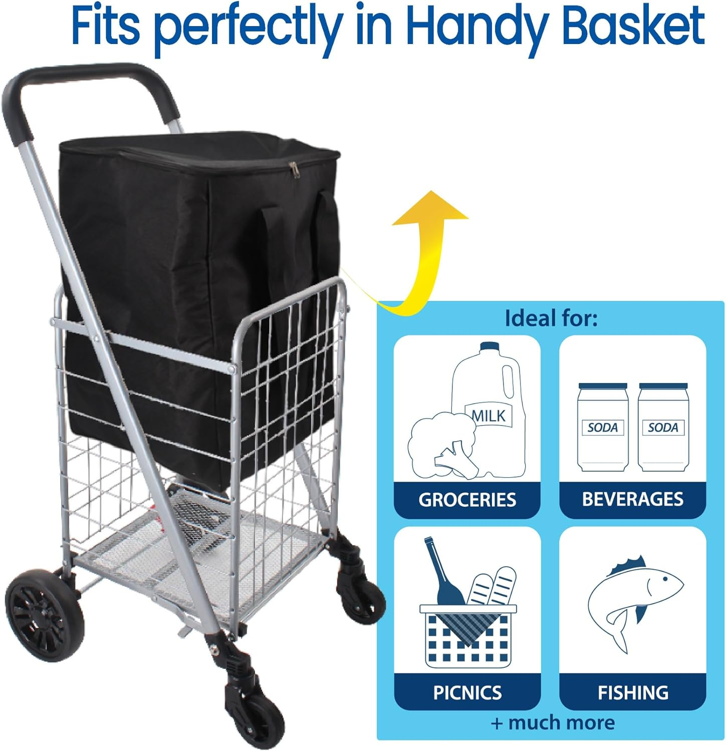 White Magic Large Insulated Cooler Bag for Handy Trolley Basket Cart, 55 Litre Capacity
