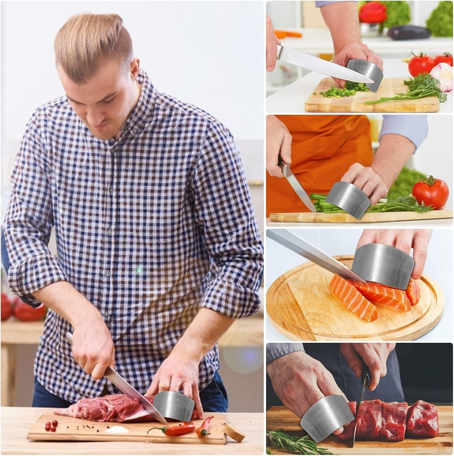 Youerte 2 PCS Finger Guard for Cutting Kitchen Tool Finger Guard Stainless Steel Finger Protector Avoid Hurting When Slicing and Dicing Kitchen Safe Chop Cut Tool image number 3