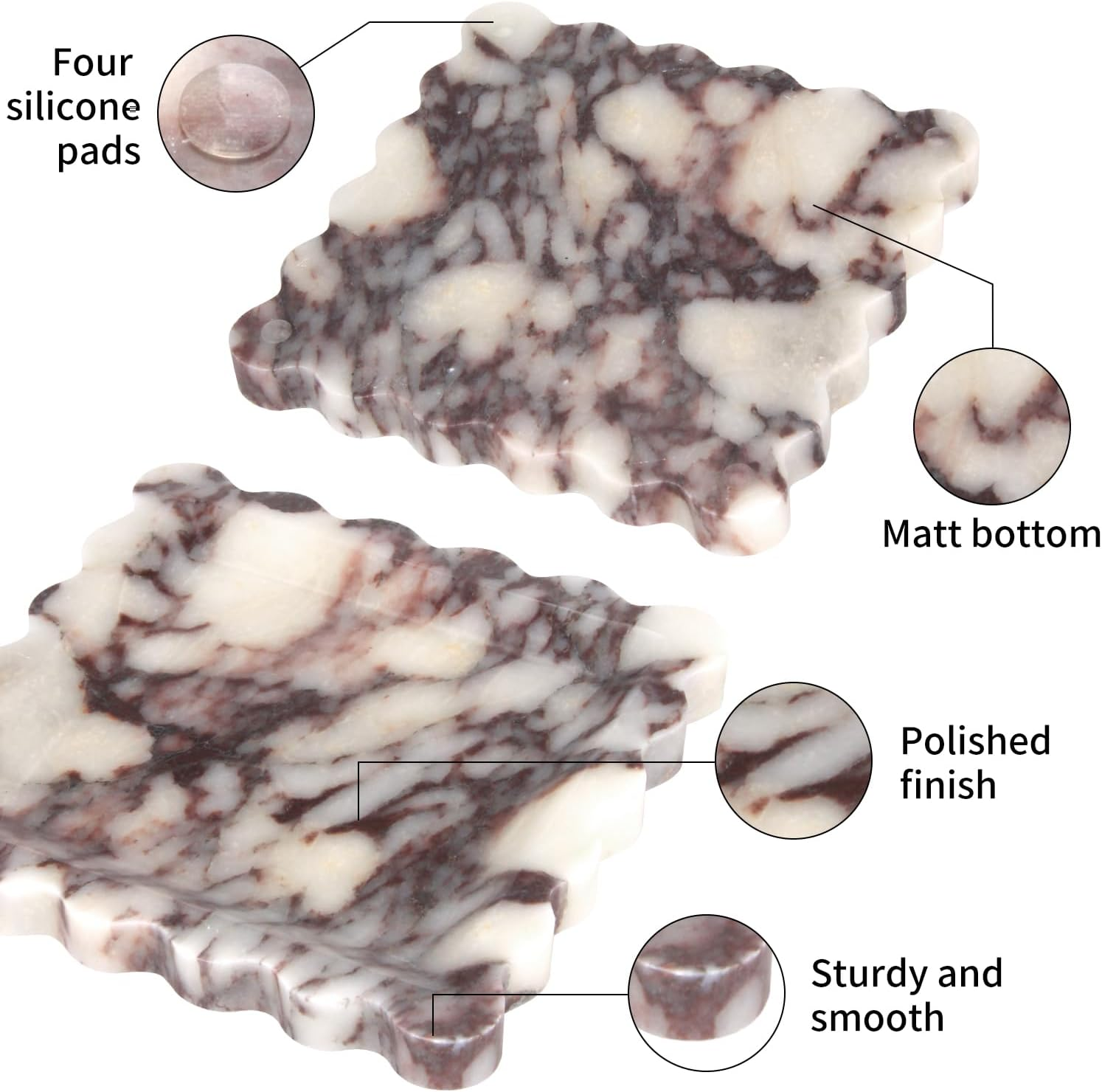 Square Marble Decorative Tray with Scalloped Edge,Luxury Natural Italian Stone Bathroom Vanity Tray, Dresser Top Perfume Coffee Home Sink Tray, Key Trinket Ring (Turkey Calacatta Viola, 8 * 8) image number 7