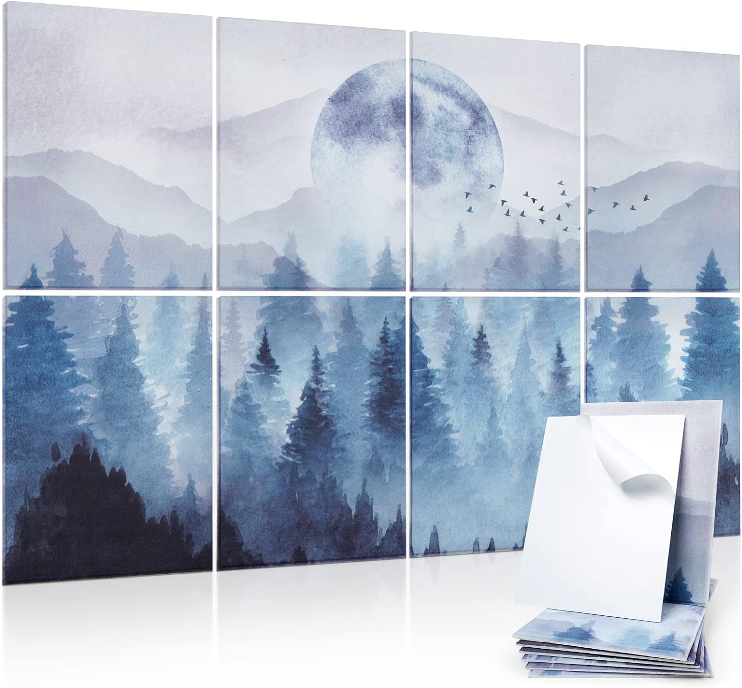 Tutmyrea Art Acoustic Panels, 48" X 32" Self-Adhesive Sound Proofing Padding 8 Pack Acoustical Soundproof Wall Panels, Decorative Sound Absorbing Panels for Home Office (Moon Misty Forest) image number 2