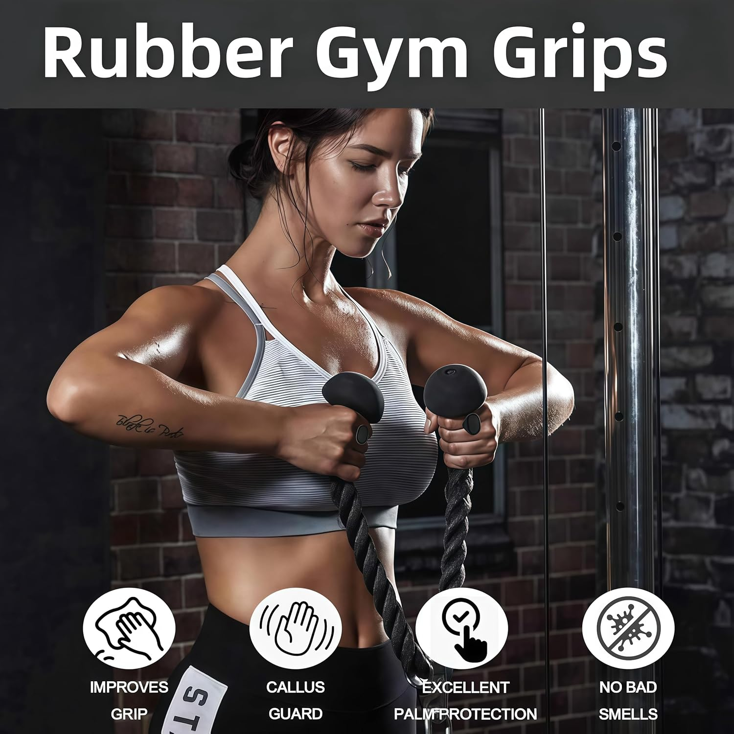Rubber Gym Grips Fingerless Workout Grips - Ergonomic Rubber Hand Protector Gloves for Weight Lifting, Pull-Ups, Gym Training and Exercise, for Men and Women - Pink Pair image number 2