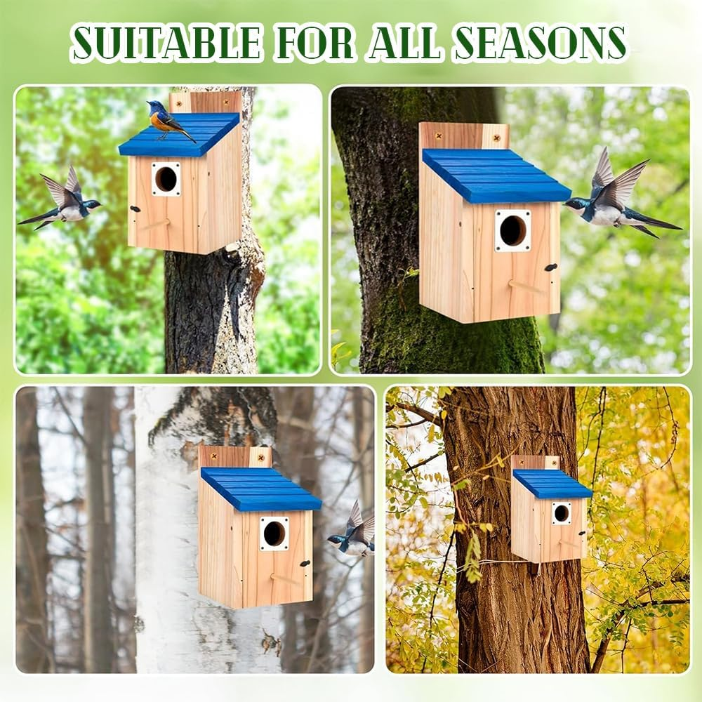 2 Pack Cedar Bluebird Box Houses for Outside,Tree Bird Nest Breeding Box,With Metal Guard,Garden Decoration Birdhouses,For Blue Bird,Sparrow,Chickadee,Wren image number 3
