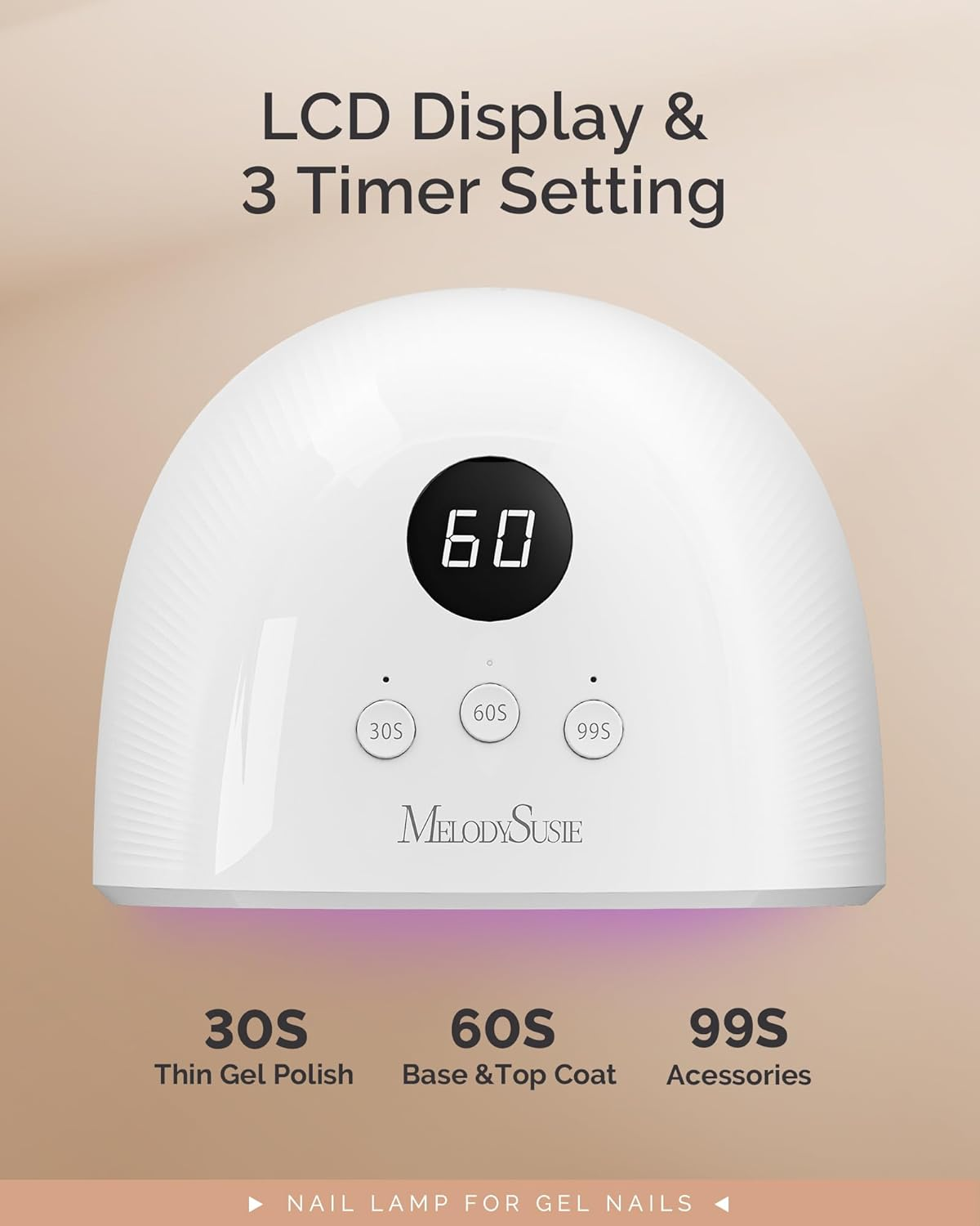 Melodysusie Compact Advanced UV LED Nail Lamp, P-Plus30F Nail Dryer with 3 Timers & Smart Sensor Cures All Gels, Especially Rhinestone Glue, Solid & Liner Gel Polishes for Advanced DIY at Home-White image number 3