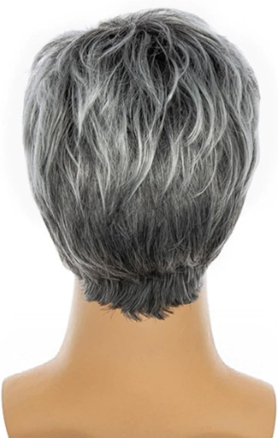 AUBWIG Men'S Wigs Black Grey Short Hair Fluffy Tiered Wigs Heat Resistant Synthetic Full Wigs (Black Gradient Grey) image number 2