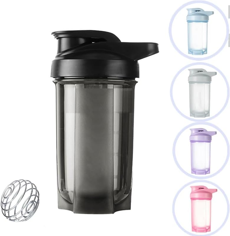 Protein Shaker Bottle 500Ml with Stainless Steel Mixing Ball, BPA- and DEHP- Free, Leakproof Flip on Lid, Temperature Safe, Dishwasher Safe Perfect for Mixing Powdered Shakes - (Black)