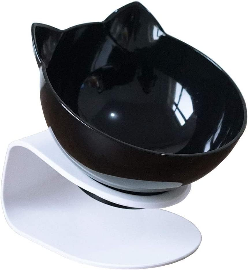 Double Elevated Cat Bowls with Raised Stand, 15 Tilted Cat Bowl Design Neck Guard Stand Raised Pet Food Water Feeder Bowl for Cats or Small Dogs