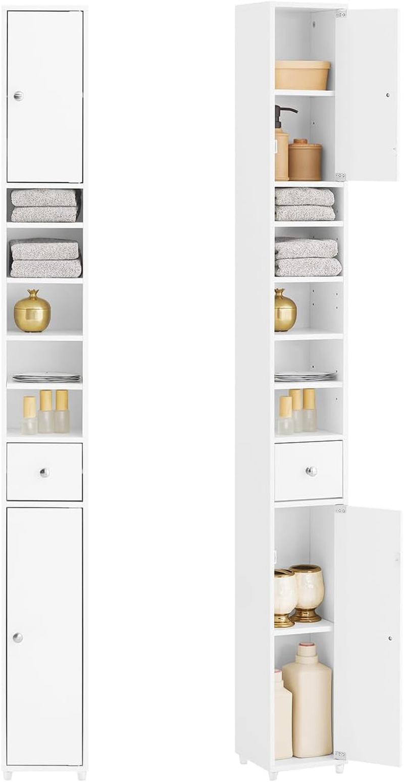 Sobuy 180Cm Tall Slim Bathroom Storage Cabinet, Freestanding Floor Standing Cupboard with 2 Doors & 5 Adjustable Shelves, Space Saving White Organizer BZR34-W image number 4