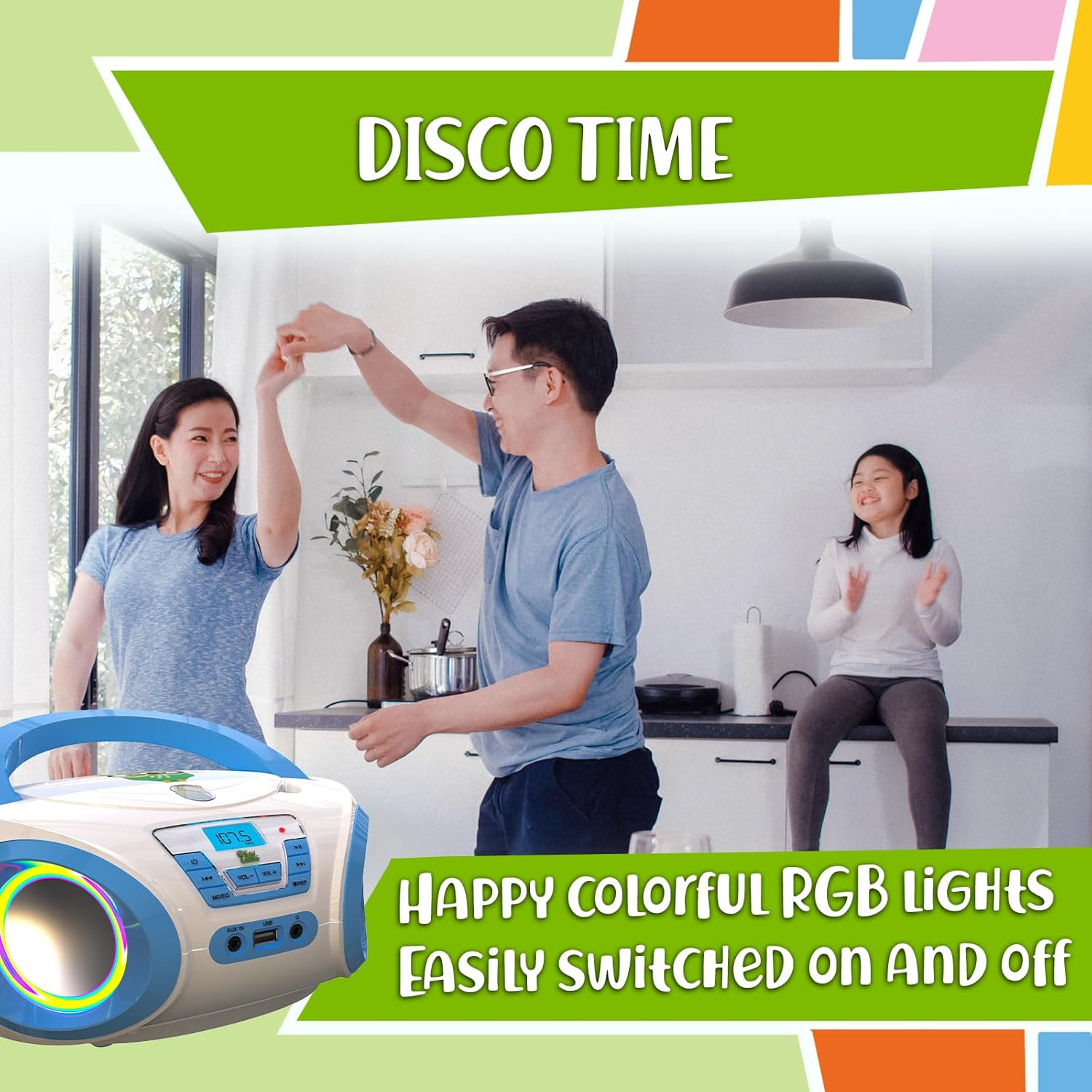 Tunes Kids Boombox CD Player for Kids - New - FM Radio - Batteries Included - Cute White Radio Cd Player with Speakers for Kids and Toddlers - Blue image number 5