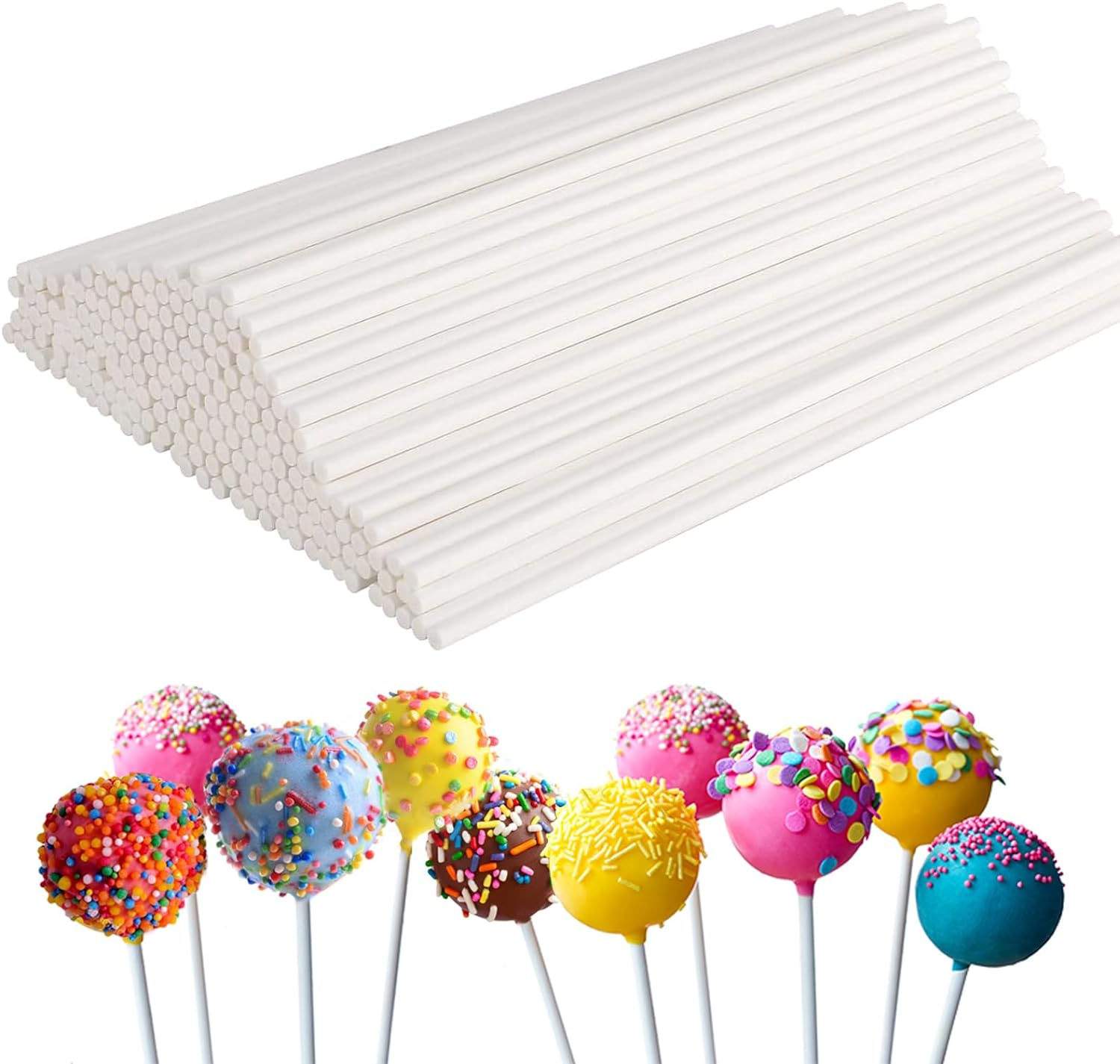 YALLOVE 150Mm (6 Inches Long) White Paper Lollipop, Cake Sticks, Lolly Lollies Crafts, Pack of 100 image number 4