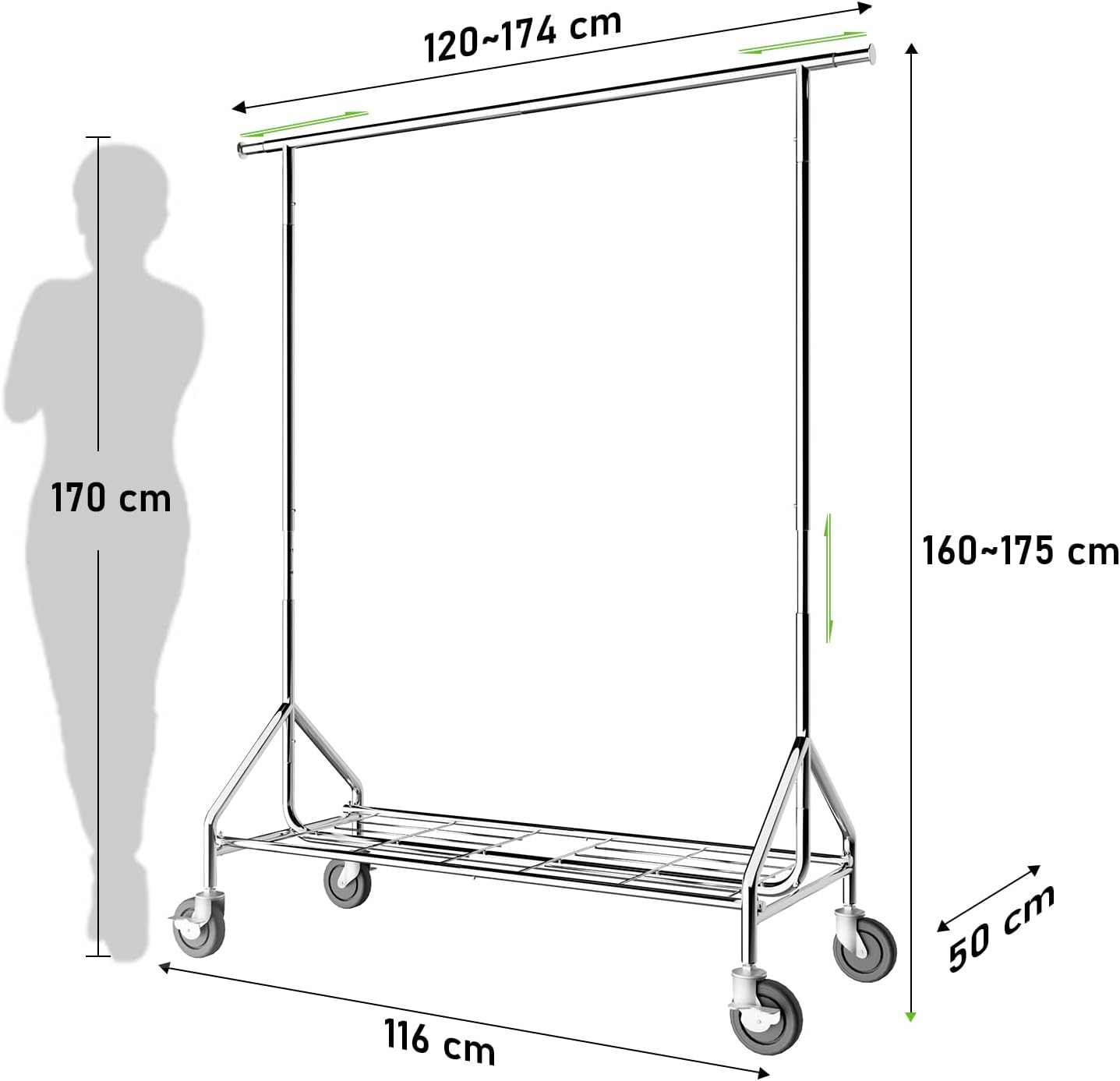 Heavy Duty Metal Clothes Rack - Clothes Rail for Hanging Clothes, 525LBS Capacity Clothing Garment Rack with Wheels, Rolling & Collapsible Design for Commercial & Home Use image number 6