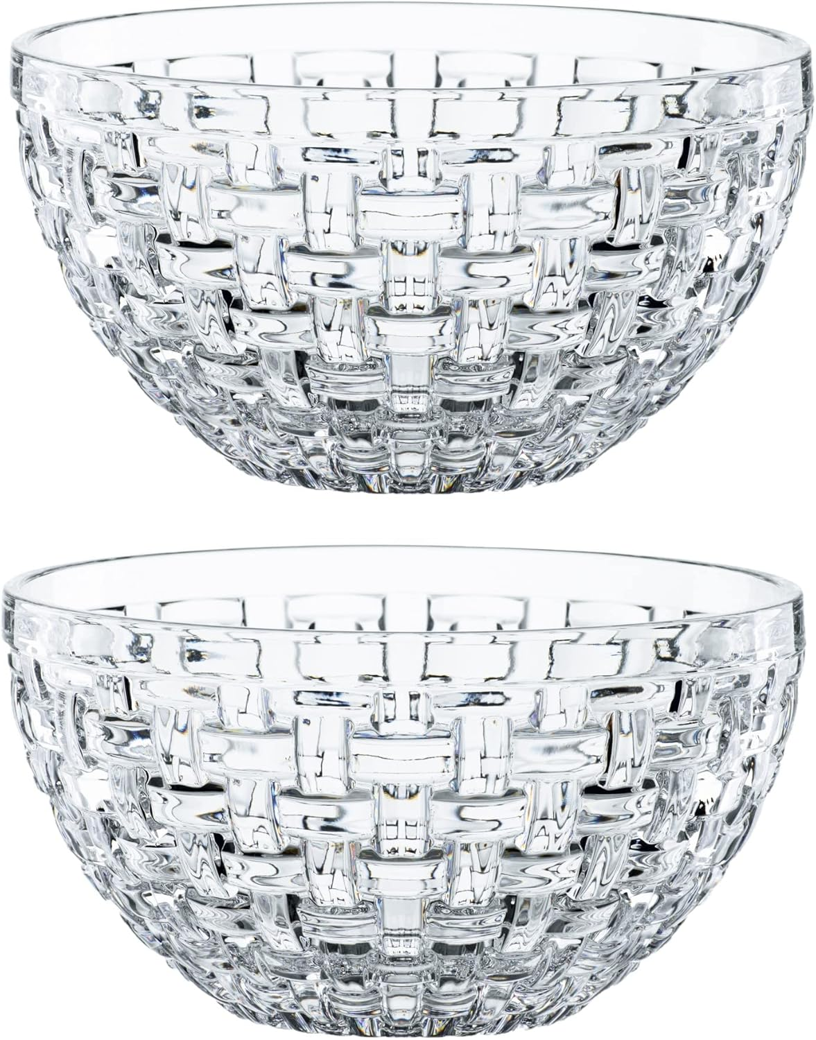 Nachtmann Bossa Nova Collection Bowl | Set of 2 Clear Crystal Glass Bowls | Basket Weave Glass Design | 6 Inch Mixing and Serving Bowl for Salad, Fruit and Snacks | Dishwasher Safe image number 4