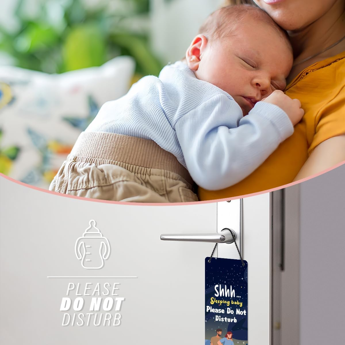 Baby Sleeping Sign for Front Door - 1 Pack Please Do Not Disturb Door Signs Do Not Knock or Ring Baby Sleeping Sign for New Born Gifts Home Nursery Baby Room 9&Prime;X4&Prime; image number 2