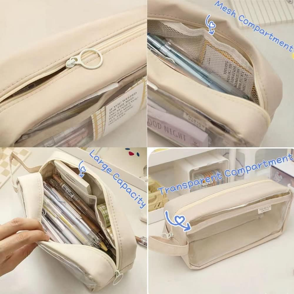 Clear Pencil Pouch Aesthetic School Supplies Large Cute Pencil Case for Girls Preppy Pencil Case Aesthetic image number 2