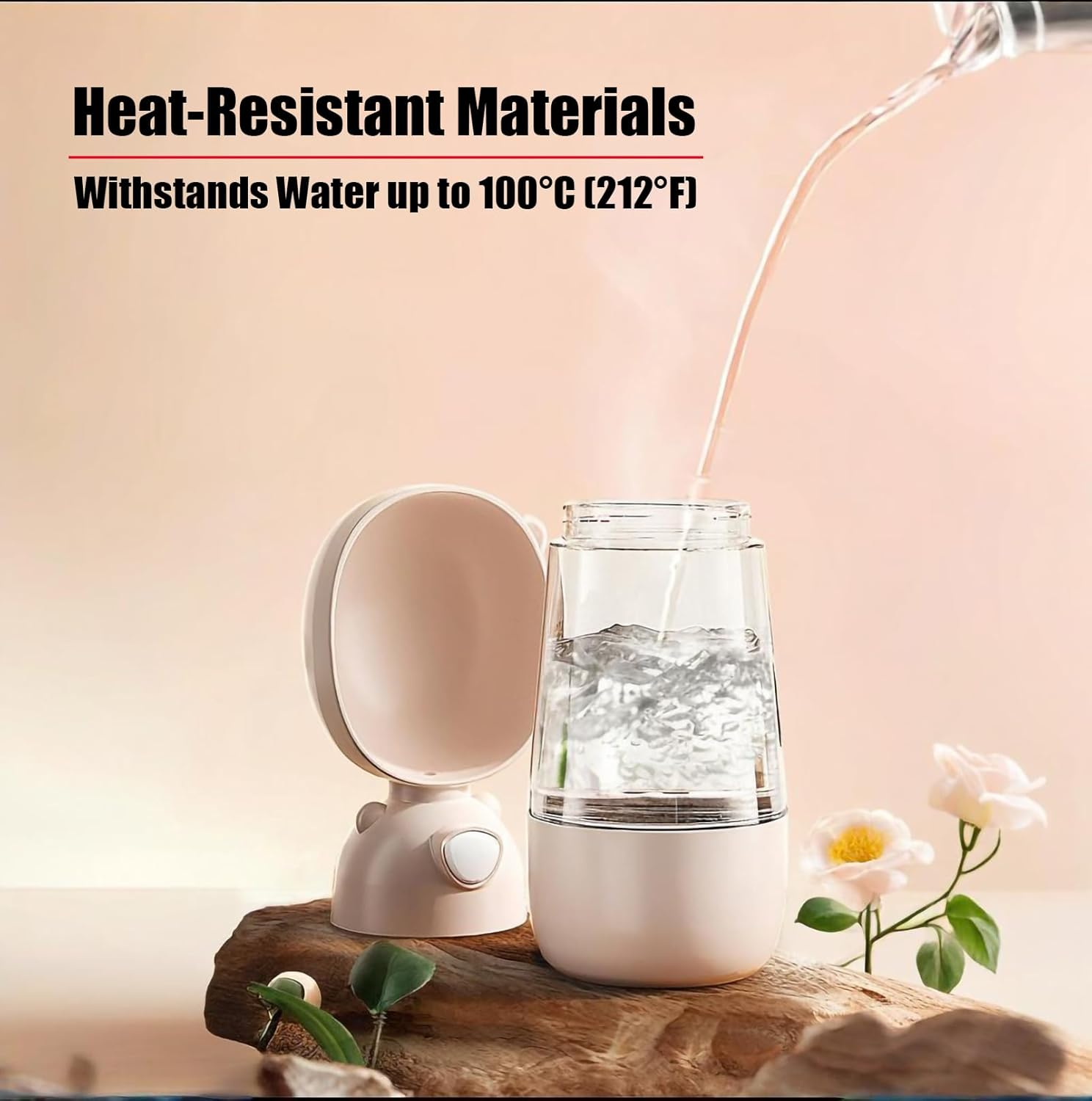 LMX Portable Dog Water Bottle, Outdoor Pet Water Bottle, Cup Dish Bowl Dispenser for Dogs Cats Walking Hiking Traveling (Beige, 400Ml+200Ml(S/M))