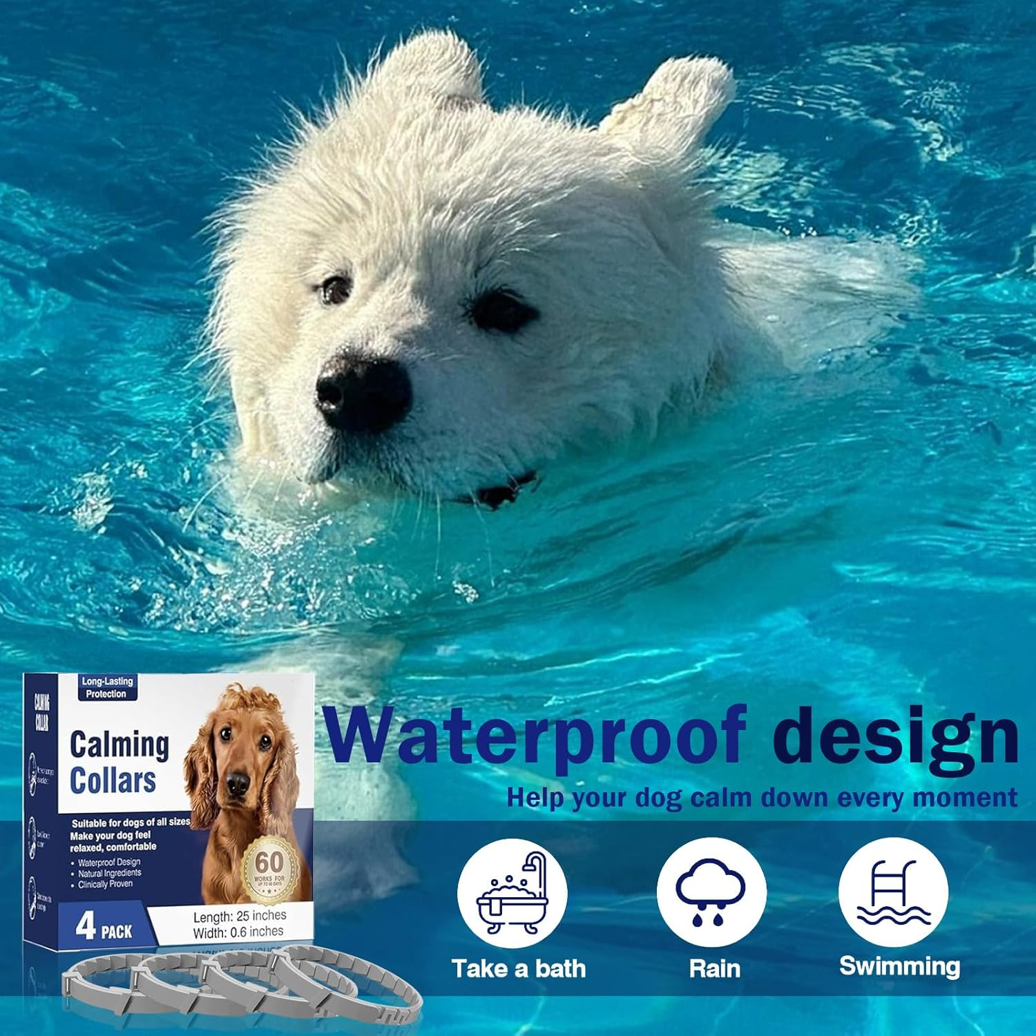 4 Packs Dog Separation Anxiety Collar，Pheromone Collar for Dogs, Relief Anxiety Stress Separation, Lasts 60 Days, Size Flexible Adjustable for Small Medium Large Breed（Grey）