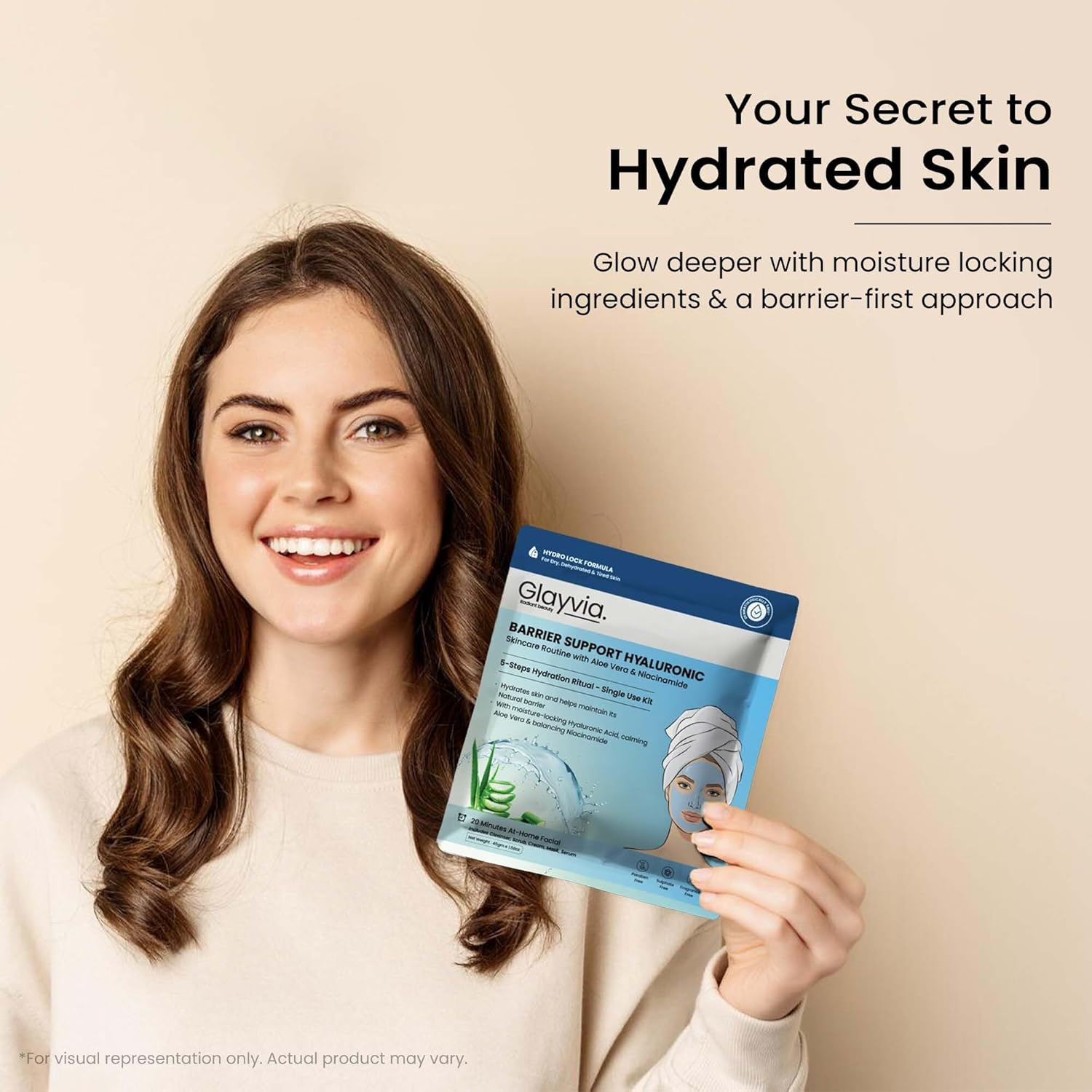 Glayvia Hyaluronic Skincare Routine Kit &ndash; 5-Step Single-Use Hydration Routine | Hyaluronic Acid + Niacinamide + Aloe | Fragrance Free, Parabens Free & Sulphate Free | 20-Minute At-Home Facial