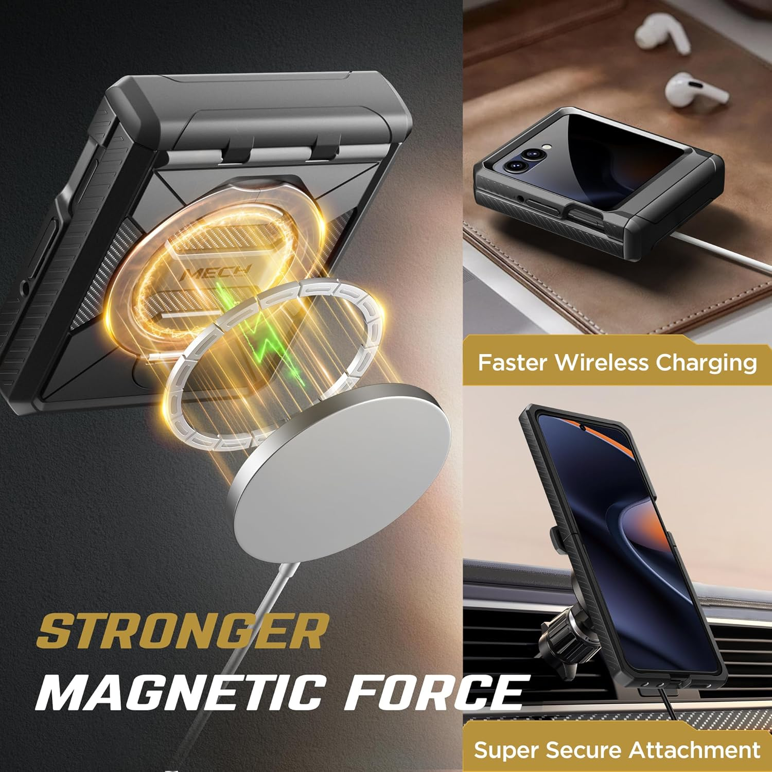 TONGATE for Motorola Razr 2025 Case/Razr 2024 Case with Privacy Screen Protector, [360&deg; Spin Magnetic Stand] [Compatible with Magsafe] [Hinge Protection] Full-Body Military Drop Phone Cover, Black image number 5